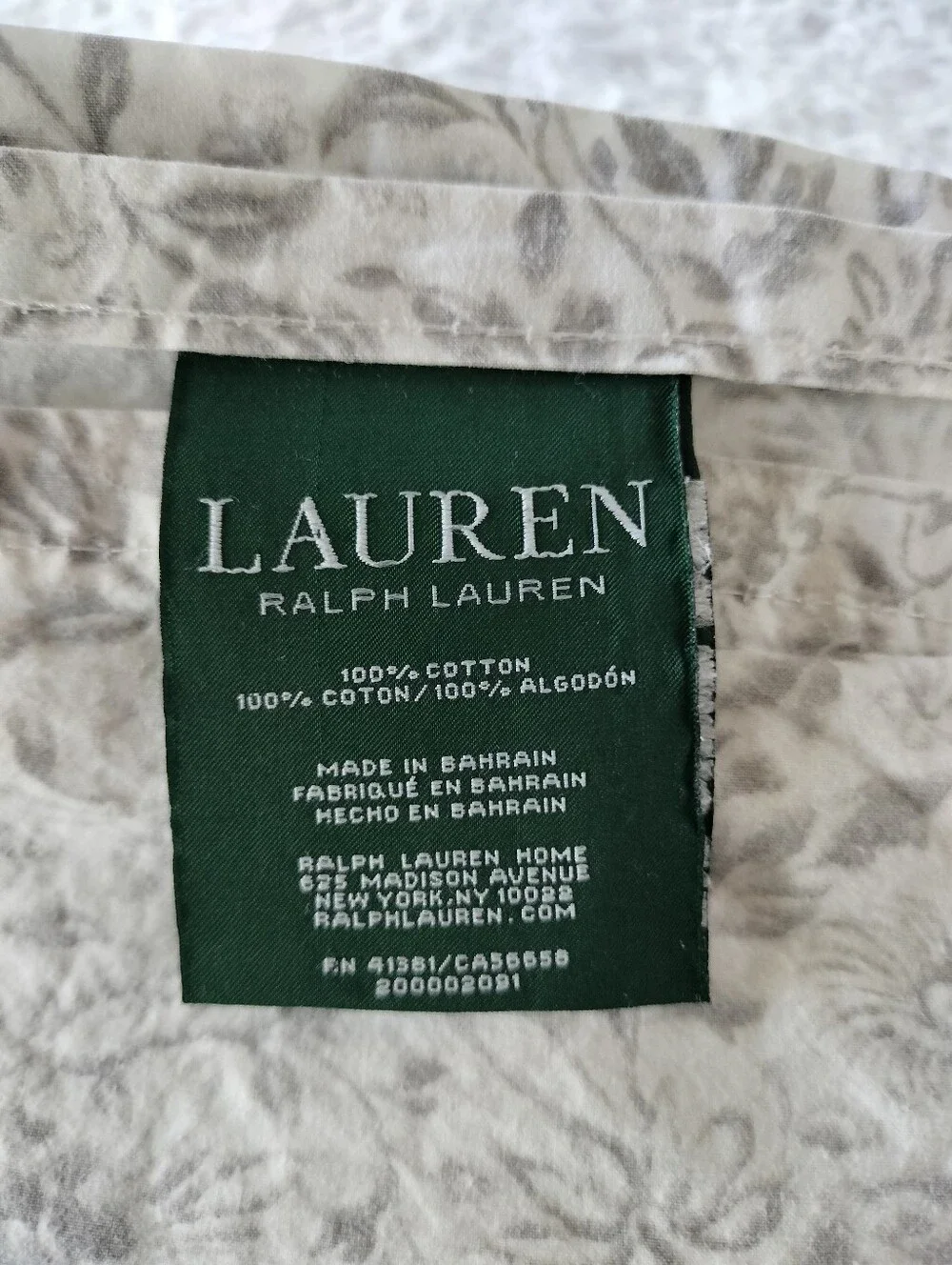 Lauren Ralph Lauren Floral Print Light Gray White Cotton King Flat Sheet